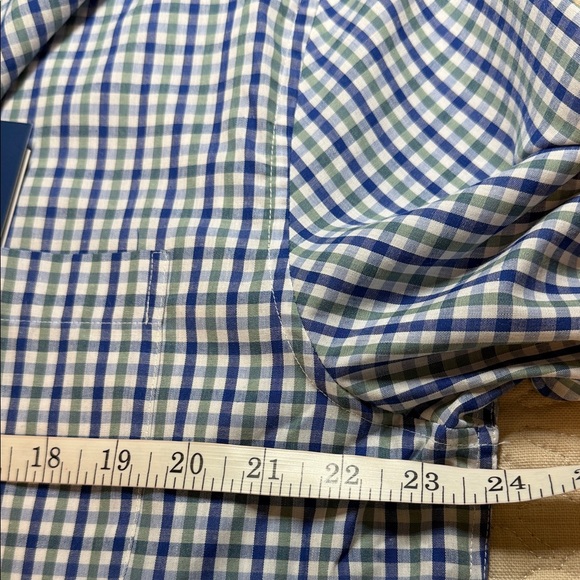 Saddlebred Size Large Blue Green White Checked Button-Down Cotton/Poly Shirt - Picture 5 of 8